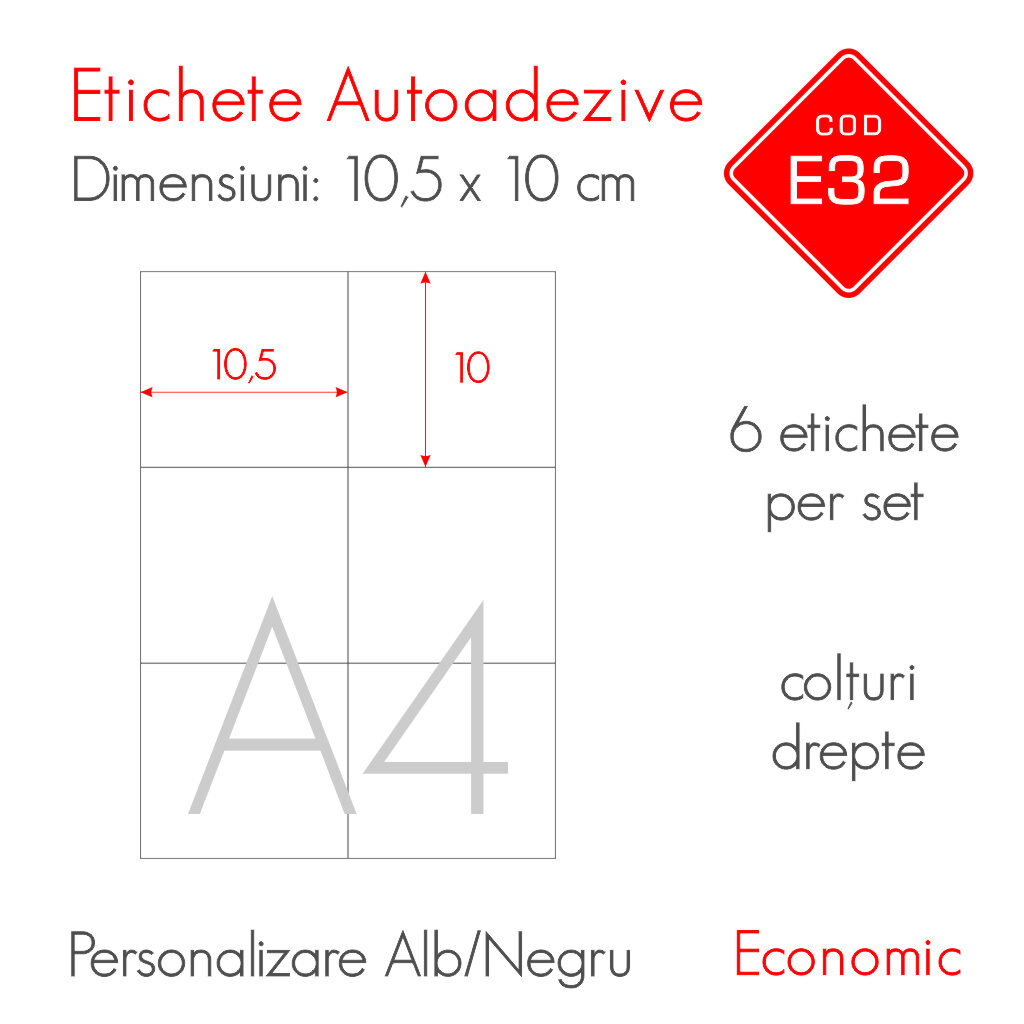Etichete Autoadezive Personalizate Alb/Negru 105 x 100 mm | Economic