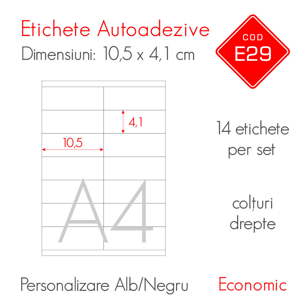 Etichete Autoadezive Personalizate Alb/Negru 105 x 41 mm | Economic