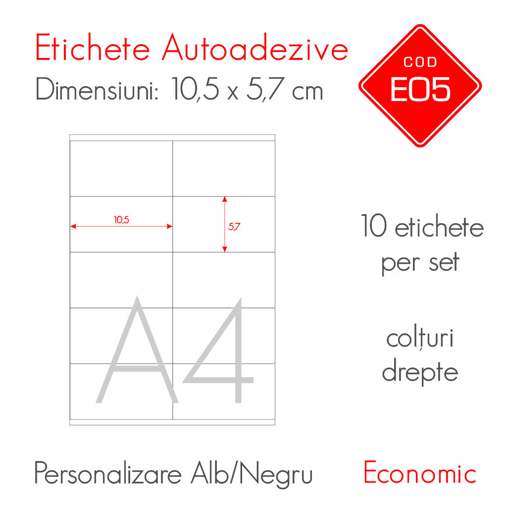 Etichete Autoadezive Personalizate Alb/Negru 105 x 57 mm | Economic