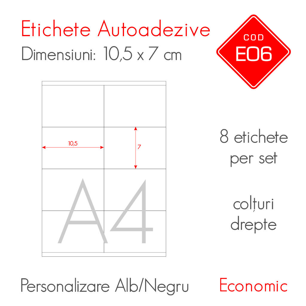 Etichete Autoadezive Personalizate Alb/Negru 105 x 70 mm | Economic