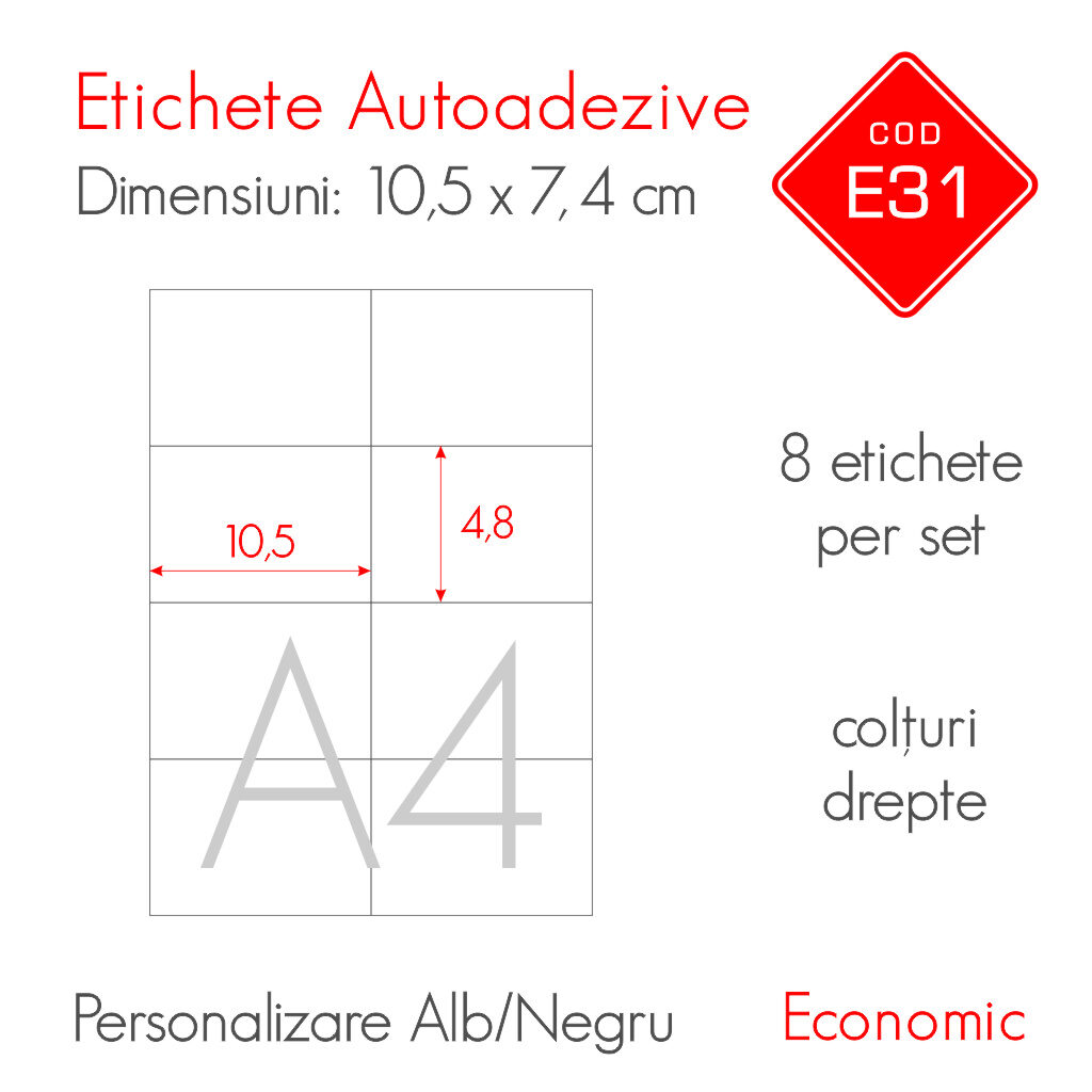 Etichete Autoadezive Personalizate Alb/Negru 105 x 74 mm | Economic