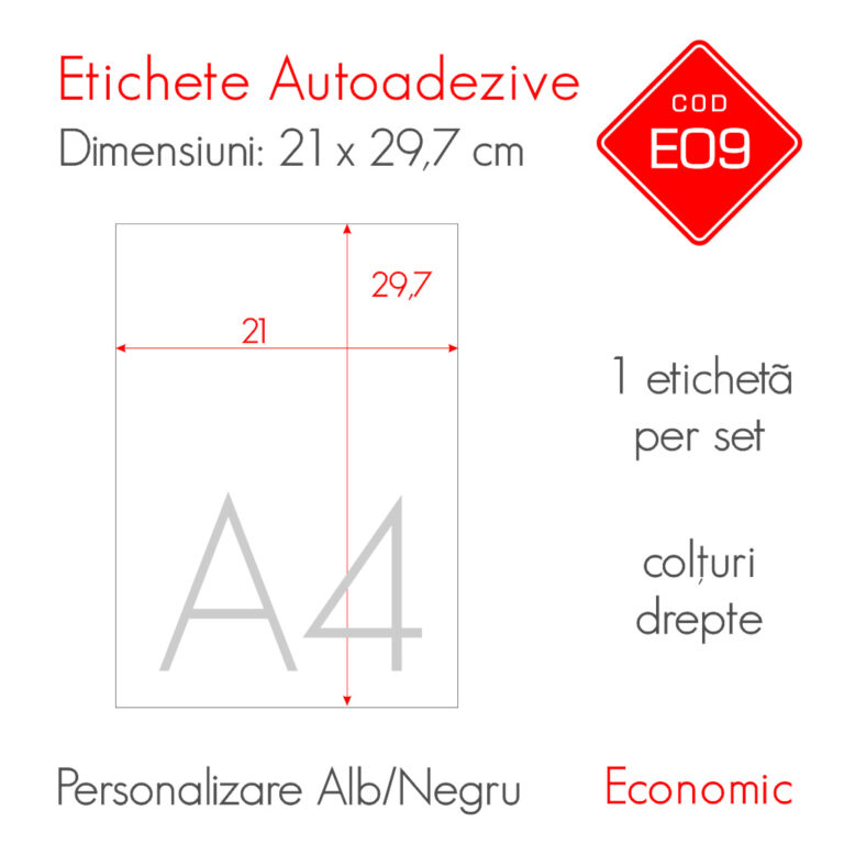 Etichete Autoadezive Personalizate Alb/Negru 210 x 297 mm | Economic