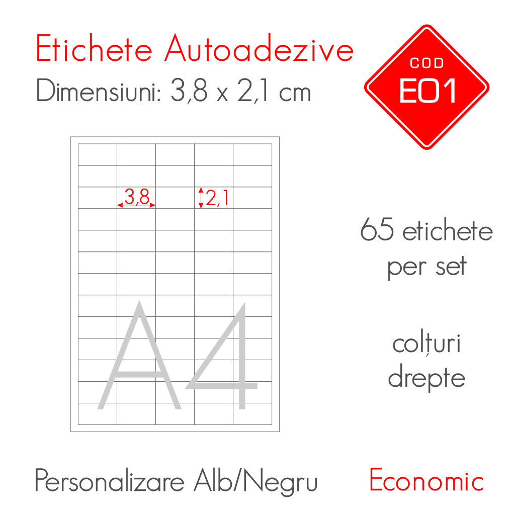 Etichete Autoadezive Personalizate Alb Negru 38 x 21 mm | Economic