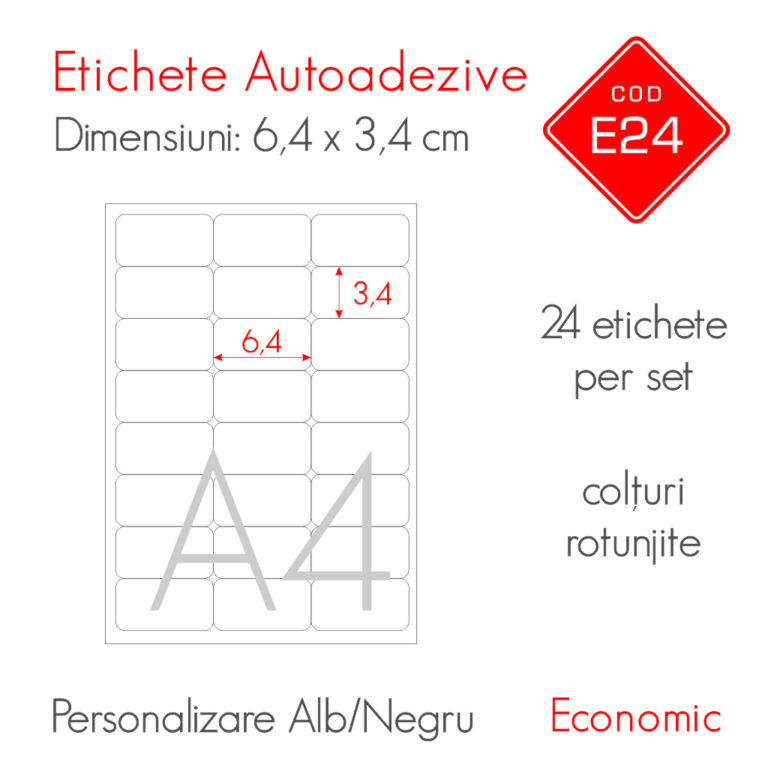 Etichete Autoadezive Personalizate Alb/Negru 64 x 34 mm Economic