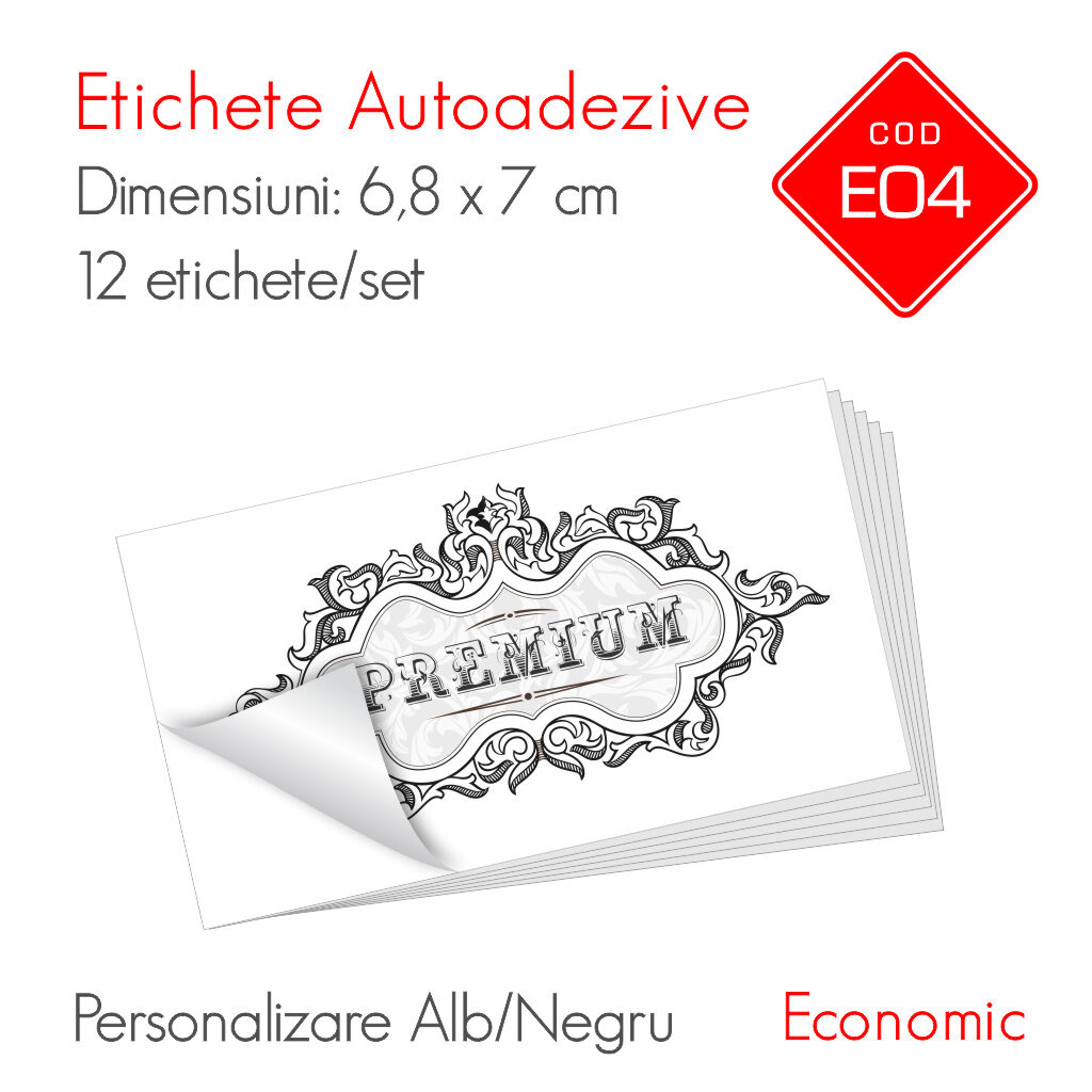 Etichete Autoadezive Personalizate Alb/Negru 68 x 70 mm | Economic