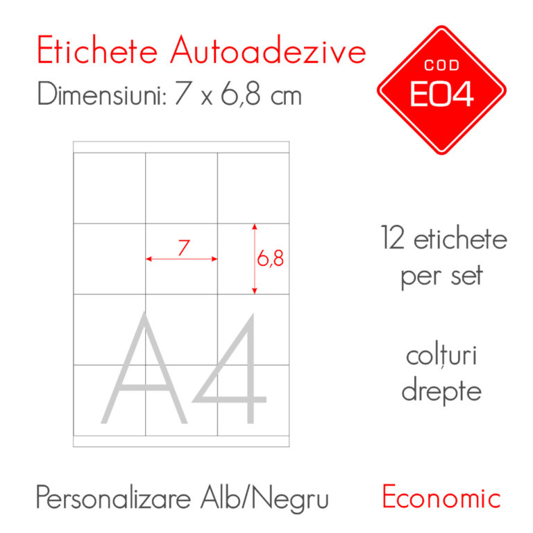 Etichete Autoadezive Personalizate Alb/Negru 68 x 70 mm | EconomicEconomic