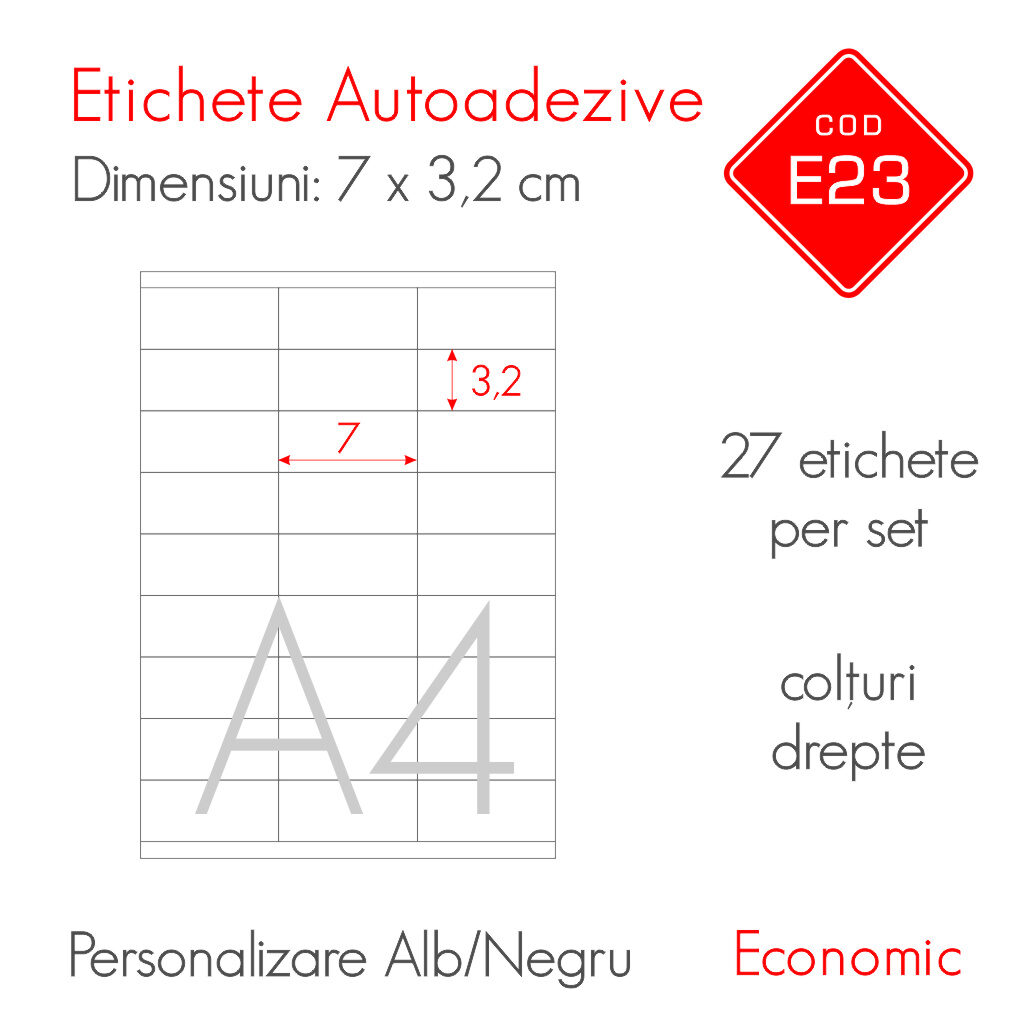 Etichete Autoadezive Personalizate Alb/Negru 70 x 32 mm | Economic