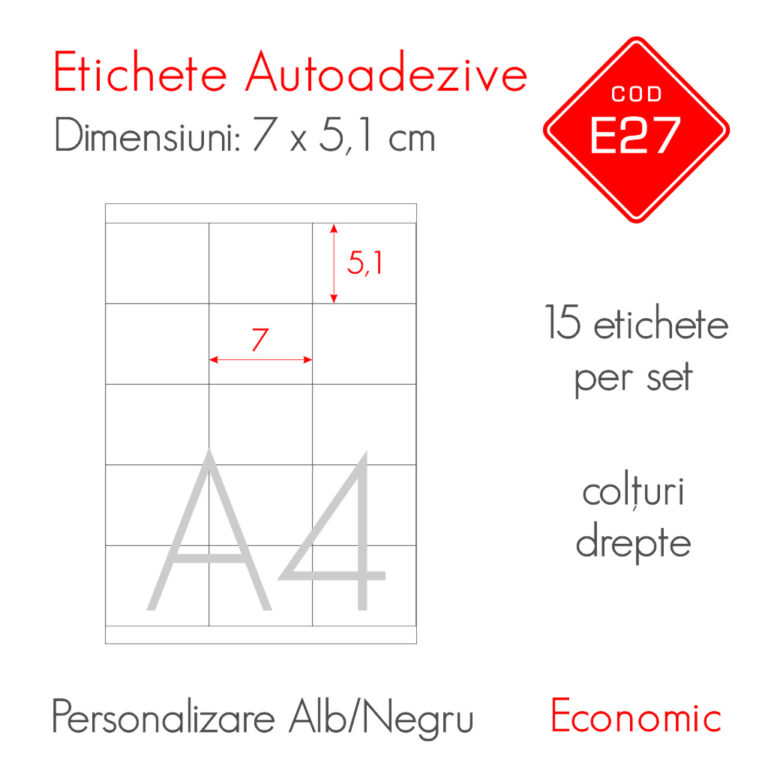 Etichete Autoadezive Personalizate Alb/Negru 70 x 51 mm | Economic