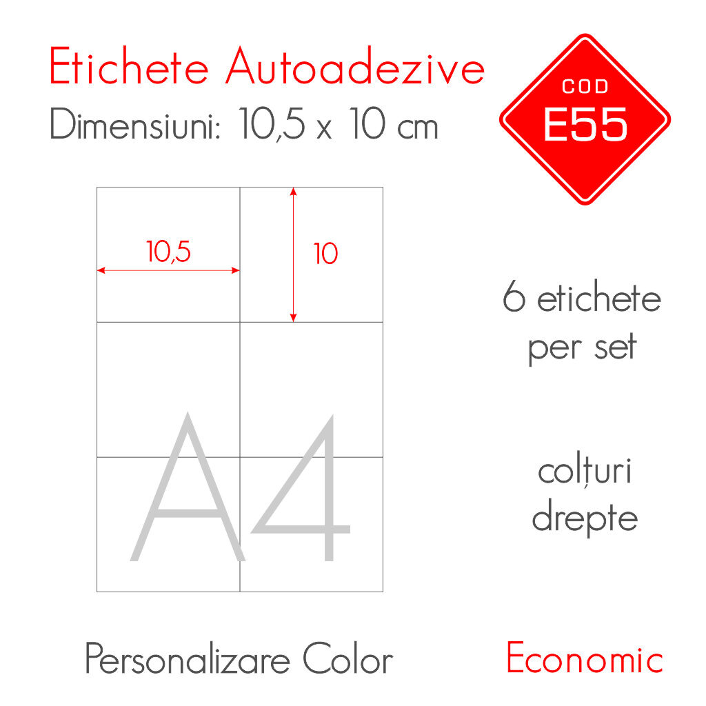 Etichete Autoadezive Personalizate Color 105 x 100 mm | Economic