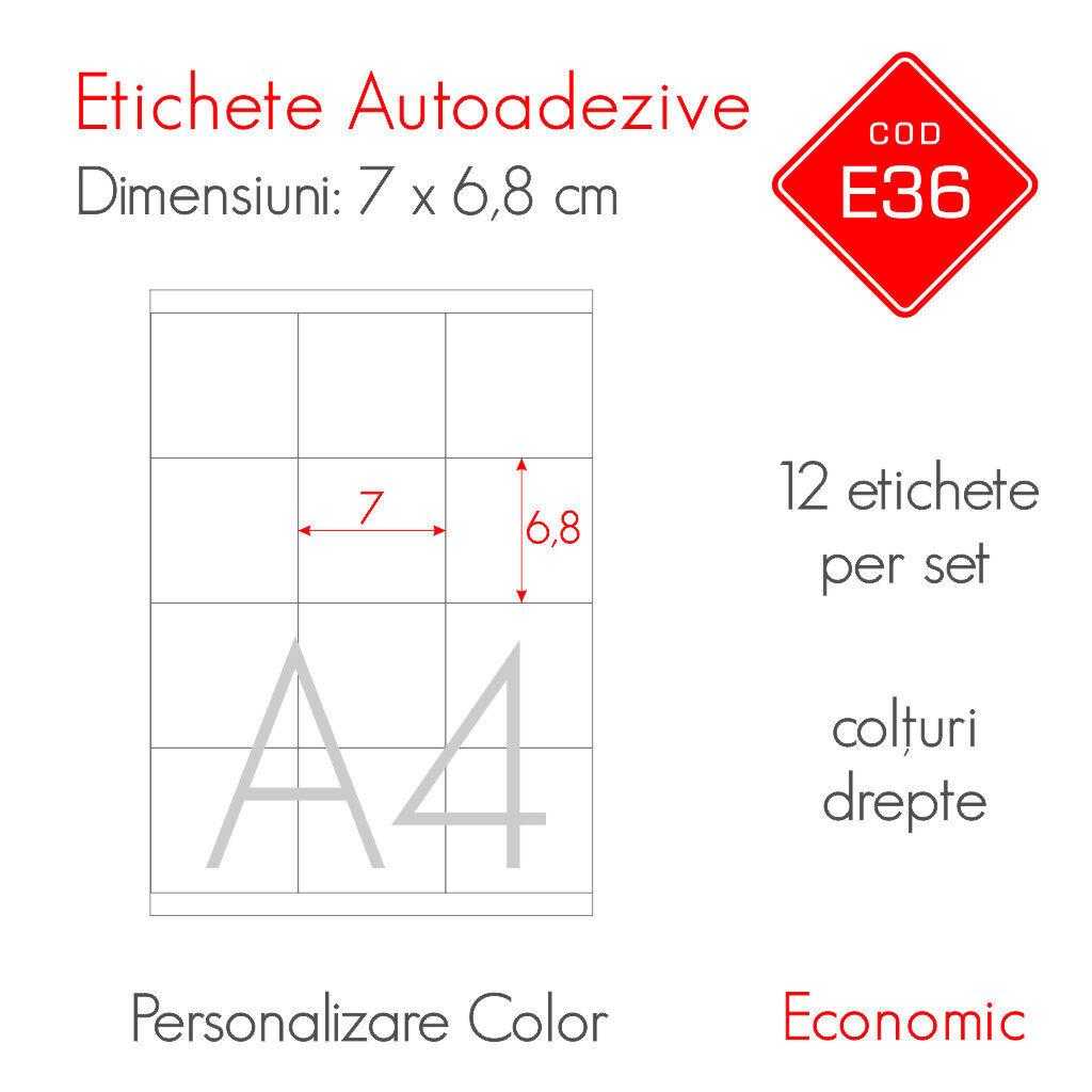 Etichete Autoadezive Personalizate Color 68 x 70 mm | Economic