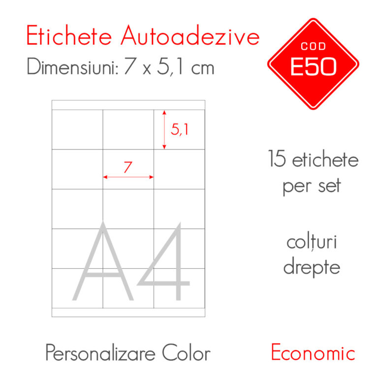 Etichete Autoadezive Personalizate Color 70 x 51 mm | Economic
