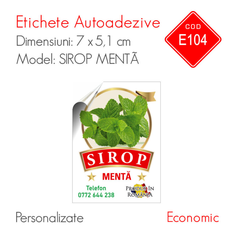 Etichete Sirop Mentă 70 x 51 mm Personalizate Color | Economic